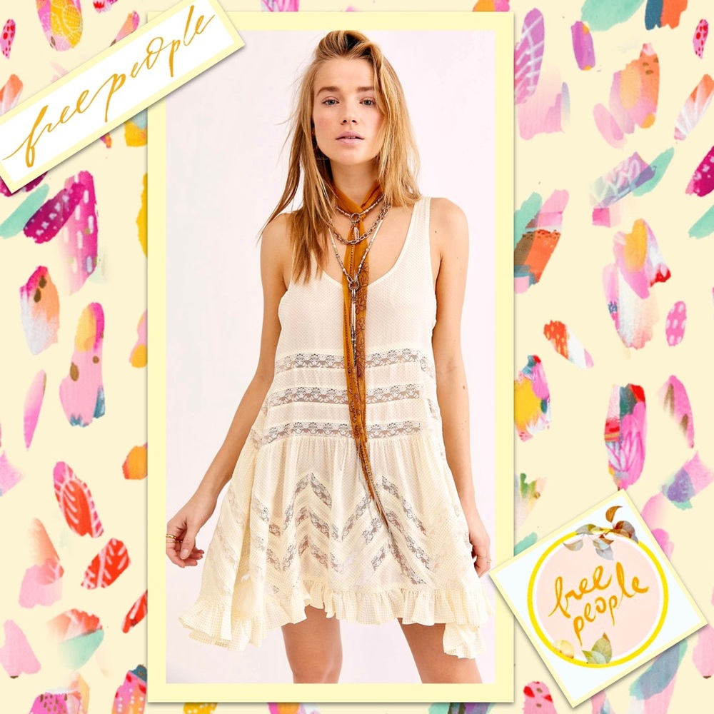 Free People Voile and Lace Trapeze Slip Dress in Tea Combo (Cream) - Picture 6 of 12